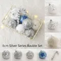 Set di decorazioni natalizie con palline argento e blu da 8cm e bastoncini di zucchero - Set di Ornamenti Serie Argento (8 Pezzi/Set)