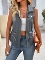 Dettaglio del gilet utility grigio scuro con coulisse in vita e chiusura lampo in metallo - S / Grigio