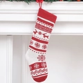 Knitted Christmas stocking with reindeer and snowflake jacquard patterns in red and white - Elk Style