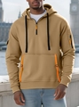 Detalle de sudadera caqui para hombre con bolsillos de cremallera naranja y forro - S / Tops / Caqui