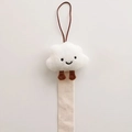 Cute white plush cloud hair clip organizer with brown legs and beige herringbone ribbon - White Cloud