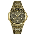 Vintage gold-toned men's watch with intricate Islamic engravings and date function - Gold