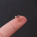 20G gold stainless steel piercing stud with pink heart-shaped tourmaline key design - 3# Heart Key (Gold)