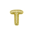 Close-up of golden letter T charm with sparkling white zircon honeycomb pave setting - English Letter T (DB241107-T)