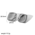 Polished silver irregular pleated steel square earrings with size and weight dimensions - Silver (TE6837-S)