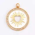 Golden sunburst heart pendant with cubic zirconia inlay and hollow center design - White Round Heart Sunburst Style (K055896-White)
