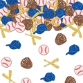 Baseball party confetti set featuring glittery bats, gloves, hats, and red-stitched balls - Baseball, Bat, Glove, Cap / Blue