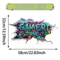 3D gamer zone graffiti wall sticker in neon colors PVC self-adhesive decal 58x32cm - 3D Colorful Gamer Zone Cracked Wall Style (UV50641T_R)