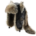 Gorro de invierno Ushanka de cuero sintético con piel gruesa y orejeras en color negro - XL (58-60cm) / Negro/Marrón