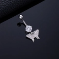 Silver navel ring with zircon-studded butterfly pendant and sparkling curved barbell - Single Large Diamond Butterfly Silver