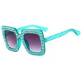 Sparkly mint green square sunglasses with glitter and rhinestones, purple gradient lenses - Mint Green Frame Double Gray Lens