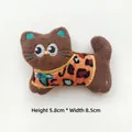 Detailed view of leopard print plush cat patch with embroidery and 5.8cm x 8.5cm dimensions - Brown Cat