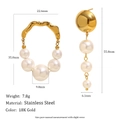 18K gold plated stainless steel irregular hoop and long pearl drop earrings with dimensions - Irregular Faux Pearl Stud Earrings - Gold