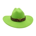 Vibrant green felt cowboy hat with bronze bull skull emblem and studded leather band - Grass Green