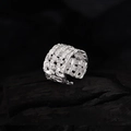 Anello largo intrecciato in argento S925 con texture, design aperto stile vintage punk - Pezzo Singolo / Argento