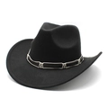 Classic black wool felt cowboy hat featuring a white rope woven belt and wide brim - Black