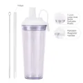 Double-layer straw cup with 1.2cm wide straw and magnetic handle for bubble tea - 24oz / White