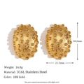 Oval textured stud earrings in 18K gold-plated stainless steel with 30.2mm length - Oval Hedgehog Cactus Texture Stud Earrings - Gold