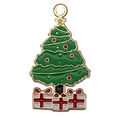 Ciondolo albero di Natale smaltato verde con regali rossi e stella dorata per gioielli - Albero di Natale Regalo (19569) / 1 Pezzo (28x16mm)