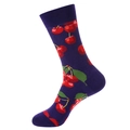 Chaussettes mi-mollet violettes en coton avec motifs cerises et bords côtes - Taille unique / Style Cerise Violet (1063)