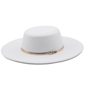 Detail of a white wide-brim felt hat with a slim gold metallic belt and buckle accent - M (56-58cm) / White