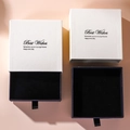 White drawer jewelry box with blue velvet lining and Best Wishes greeting message - White and Black (Drawer Box)