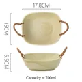 Handmade ceramic double-handle bowl with textured finish and woven rope accents - Rectangular Bowl with Rope Handle