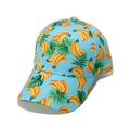 Lichtblauwe katoenen baseballpet met tropische gele banaan en groene palmbladprints - Hemelsblauw Bananenblad