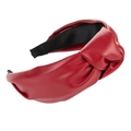Elegant dark red PU leather knotted headband for women with premium textured finish - Burgundy