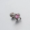 Pink heart zircon titanium steel stud earring with cupid arrow design on gray background - Heart Arrow Style (A015-4#) / Single Piece