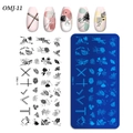 Plaque de stamping nail art OMJ-11 avec motifs de feuilles et formes géométriques - Style Géométrique Minimaliste (OMJ-11)
