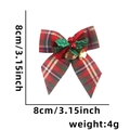Red and green plaid Christmas bow with golden bells and berries, 8x8cm size - Dark Green + Plaid Green Leaf