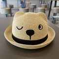 Chapeau de soleil en paille beige pour enfant avec oreilles de chat et broderie - Taille 49 (1-3 ans) / Beige