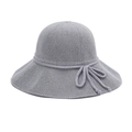 Breathable light grey knitted sun hat for women with elegant bow detail and wide brim - Gray