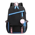 Minimalist black student backpack with blue trim and sporty pink webbing details - Blue