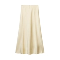 Detail of the elegant satin maxi skirt in champagne color with smooth silk texture - XS / Off White