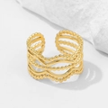 Minimalist gold plated stainless steel multi-layer wave ring with beaded texture and open design - Multi-Layer Wave Bead Style (40197) / Gold