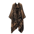 Brown and black knitted shawl with tropical elephant pattern and jacquard texture - One Size / Fashion - Brown
