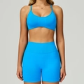 Ensemble de yoga bleu électrique sans couture avec short côtelé taille haute et brassière - S / Soutien-Gorge+Short - Bleu Électrique
