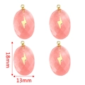 Pink crystal oval pendants with gold lightning bolt inlay and faceted stone finish - Oval Watermelon Red Stone - Lightning