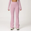High-waisted pale pink yoga flare pants in premium elastic fabric for sports and leisure - S / Bottoms / Rose Purple