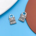 Set of two silver vintage style metal lock charms with ornate patterns for DIY jewelry - 1pc Antique Silver Key Lock 8x13mm