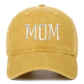 Close-up of MOM embroidery and fabric texture on yellow cotton baseball cap - Adjustable / Yellow MOM
