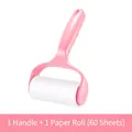 Light pink lint roller for clothes with 1 handle and 60 sheets sticky refill roll - Pink Handle (No Cover) + 1 Roll (60 Sheets)