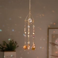 Golden Tree of Life crystal suncatcher with natural agate slice and colorful beads - Sun Pyramid Suncatcher