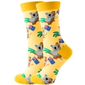 Adult mid-calf socks in bright yellow featuring cute koala and Australian flag patterns - Size 35-42 / Orange Sloth