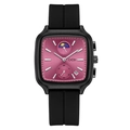 GEDI square quartz watch with rose red dial and black silicone magnetic strap - Silicone Strap / Black Strap Rose Red Dial