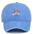 Detail of mountain embroidery on sky blue washed cotton baseball cap with curved brim - One Size / Light Blue