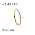 Elegant 2mm gold plated stainless steel ring with micro paved sparkling zircon stones - US 6 / Ultra Slim Gold Pave Style (NB-R24111)