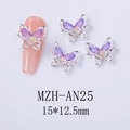 Detail view of 3D purple laser butterfly nail art charm measuring 15x12.5mm - Purple Gradient Silver Frame Style (AN25)